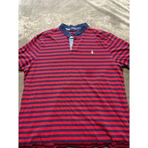 Polo Ralph Lauren Men's Classic Fit Red Navy Stripe Short Sleeve  Shirt Size TT